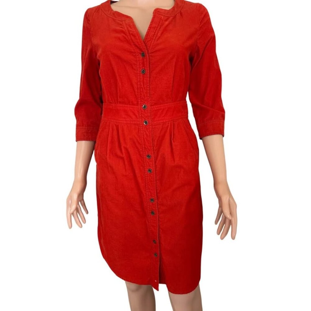 Maeve corduroy orange button down dress